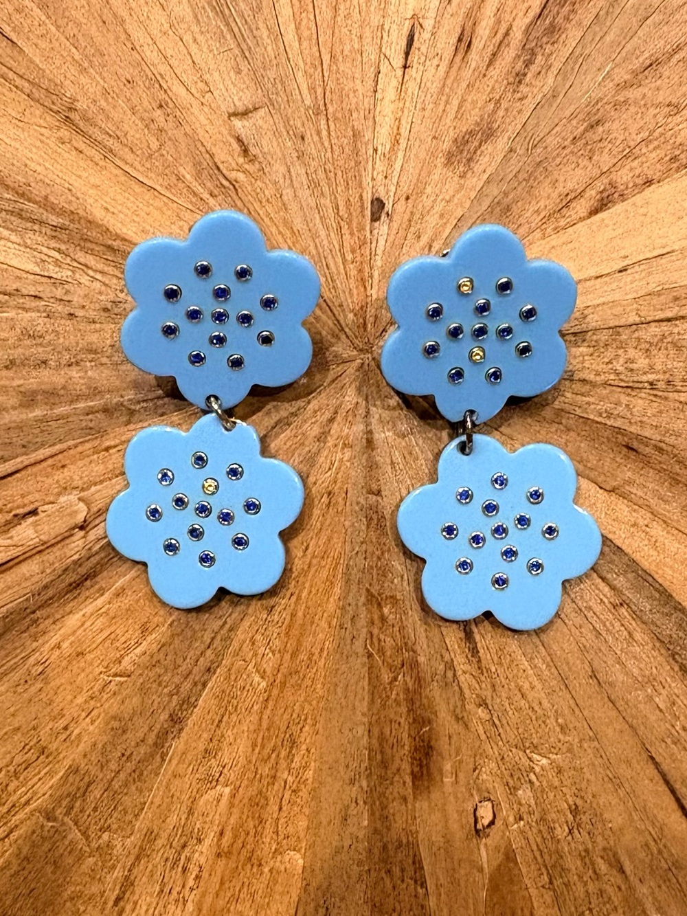 ASHA Flower Earrings in Turquoise and Dipped 14K Gold, EUC. - Picture 2 of 9
